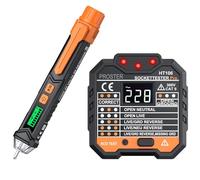 Proster Tester di Tensione Penna e Spina Tester kit Tester di Presa Elettrica Test RCD e Display LCD con Torcia a LED Batteria Preinstallata con Allarme Sonoro e Luminoso Rileva 7 Condizioni-Arancio