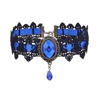 Prosy Black Lace Collane Gotico Pizzo Choker Pendente di Cristallo Halloween Cosplay Partito Diamante Collana Gioielli per le Donne e le Ragazze (Blu)
