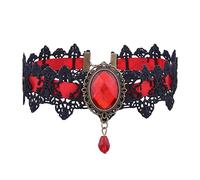 Prosy Black Lace Collane Gotico Pizzo Choker Pendente di Cristallo Halloween Cosplay Partito Diamante Collana Gioielli per le Donne e le Ragazze (Rosso)