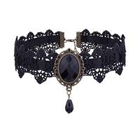 Prosy Black Lace Collane Gotico Pizzo Choker Pendente di Cristallo Halloween Cosplay Partito Diamante Collana Gioielli per le Donne e le Ragazze (Nero)