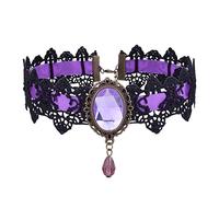 Prosy Black Lace Collane Gotico Pizzo Choker Pendente di Cristallo Halloween Cosplay Partito Diamante Collana Gioielli per le Donne e le Ragazze (Viola)
