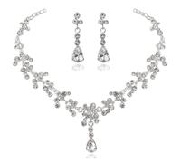 Prosy Bride Strass Collana e Orecchini Set Collana di Cristallo Bridal Party Wedding Jewelry Set per le Donne e le Ragazze (Argento)