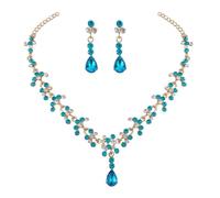 Prosy Bride Strass Collana e Orecchini Set Collana di Cristallo Bridal Party Wedding Jewelry Set per le Donne e le Ragazze (Blu cielo)