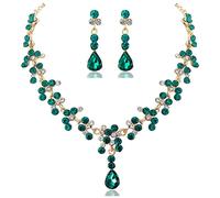 Prosy Bride Strass Collana e Orecchini Set Collana di Cristallo Bridal Party Wedding Jewelry Set per le Donne e le Ragazze (Verde)