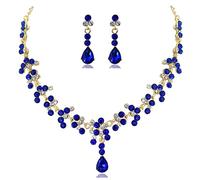 Prosy Bride Strass Collana e Orecchini Set Collana di Cristallo Bridal Party Wedding Jewelry Set per le Donne e le Ragazze (Blu)