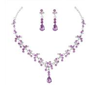 Prosy Bride Strass Collana e Orecchini Set Collana di Cristallo Bridal Party Wedding Jewelry Set per le Donne e le Ragazze (Argento viola)
