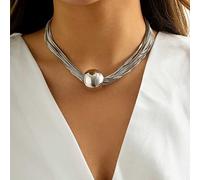 Prosy Chunky Geometrica Sfera Choker Collana Catena e Bracciali Collane Spesse Catene A Mano Punk Gioielli per le Donne e Ragazze (Collana-Argento)