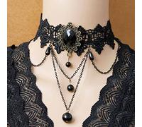 Prosy Gothic Black Lace Choker Collana Oro Rosso Rosa Fiore Gemme Collare Collare Collare Regolabile per Donne e Ragazze (C)