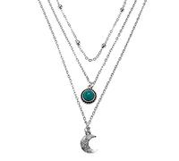 Prosy Layered Boho Turchese Collane con ciondolo Collana girocollo in argento con luna Gioielli regolabili per donne e ragazze