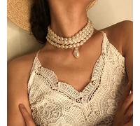 Prosy Layered Pearl Choker Collana Regolabile Collare Collare Collare Collare per Donne e Ragazze (B)
