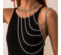 Prosy Layered Simple Chest Chain Bra Bikini Chain Harness Catena per il corpo Summer Beach Nightclub Gioielli regolabili per donne e ragazze (Argento)