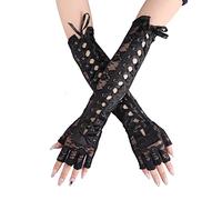 Prosy Nero Lace Up Fingerless Guanti Lunghi Gomito Guanti per Costume Party Lace-up Arm Warmer per le donne e le ragazze (Nero)