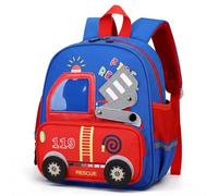 PROTAURI Zainetto Asilo Bambino 2-6 Anni 10.6L Camion Pompieri, Celeste | cinturino pettorale riflettente impermeabile leggero traspirante ergonomico DIN A4 Camion Pompieri