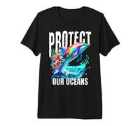 Protect Our Oceans Rainbow Dolphin Eco Awareness Art Maglietta Premium