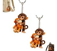 Protect Punch The Monkey Keychain, portachiavi 3D con simpatico pugno scimmia che tiene peluche portachiavi, scimmie che abbracciano portachiavi per zaino, Stile 3, Taglia unica