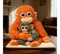 Protect Punch the Monkey Ornamento,Cute Wooden Punch Monkey Table Sign,2D Cute Monkeys Holding Plush Toy Desktop Ornamento for Home Office,Monkeys Hugging Emotional Thoughtful Gifts for Friends Family