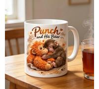 Protect Punch The Monkey - Tazza da caffè con scritta "Punch and His Bear", simpatica tazza da caffè in ceramica, regalo motivazionale e motivazionale per gli amanti degli animali della famiglia