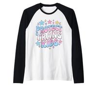 Protect Trans Kids Kawaii Stars, Grafica retrò a Bolle Pride Maglia con Maniche Raglan