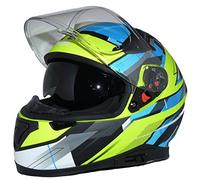 Protectwear Casco moto integrale con visiera parasole integrata e visiera pieghevole 917-BG-M, blu verde