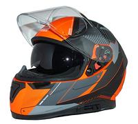 protectWEAR Casco moto integrale con visiera parasole integrata e visiera pieghevole 917-OG-S, Grigio arancio