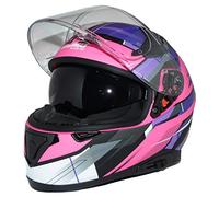 Protectwear Casco moto integrale con visiera parasole integrata e visiera pieghevole 917-PL-L, rosa viola