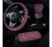 Proteggi il volante 3 accessori per auto rosa brillante da donna, coprivolante per 15 pollici, copertura del cambio, bracciolo (diamante rosa)