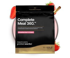 Protein Works | Complete Meal 360 - GOLD Innovation, ricambio per pasti shake, High Protein, Omega 3, 165 benefici per la salute, dura 3-5 ore satto, panna alla fragola, 10 pasti, 1 kg