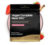 Protein Works | Vegan Complete Meal 360 - GOLD Innovation, Shake Sostitutivo Pasti Vegan Premiato, Ingredienti Vegetali Premium, Vitamine & Minerali, Panna e Fragole, 10 Pasti, 1kg
