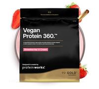 Protein Works | Vegan Protein 360 - GOLD Innovation, Proteine Vegane, Miscela Multi-Proteica Premium 100% Vegetale, Shake a Basso Contenuto di Grassi e Calorie, Panna & Fragole, 33 Porzioni, 1kg