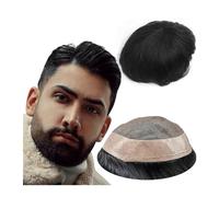 Protesi Capelli Uomo #1B Off Parrucchino nero for uomo 8x10 pezzi Parrucchino da uomo sostitutivo 100% capelli umani veri europei Sistema Mono NPU Toupee da Uomo(7x9)