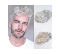 Protesi Capelli Uomo Parrucca for uomo in pizzo mono con pelle sottile PU traspirante, protesi for capelli maschili #1B90, sistema di capelli umani grigi Toupee da Uomo