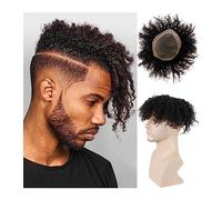 Protesi Capelli Uomo Parrucchino riccio crespo for uomo nero Sistema di sostituzione dei capelli umani Remy Mono pizzo con PU intorno 1B# Off Nero traspirante Afro Curl Uomo Pezzi di capelli Unità Tou