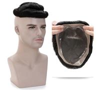 Protesi Capelli Uomo Protesi capillare da uomo Parrucchino da uomo 90g Mono + NPU Parrucca maschile Sistema di ricambio Parrucchino Estensioni invisibili Parrucche da uomo Toupee da Uomo(7x9inches)