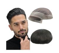 Protesi Capelli Uomo Sistema di sostituzione dei capelli for uomo Mono fine con base in poly PU Parrucchino da uomo Pezzi di capelli umani # 1B Nero 10x8 pollici Protesi for capelli maschili Toupee da
