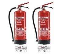 2 estintori a polvere Protex PDE 6 estintori a polvere - 6 kg - per le classi di fuoco ABC - DIN EN 3 e CE - 9,5 kg ciascuno - con pratico supporto - con piastra di prova - Made in EU