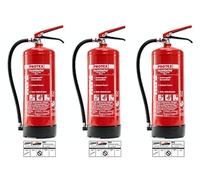PROTEX - 3 estintori a polvere - Estintore Protex - 6 kg - per le classi di fuoco ABC - Certificato secondo DIN EN 3 e CE - 9,5 kg ciascuno - con pratico supporto - con piastra di prova - Made in EU