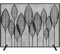 Protezione antincendio in rete metallica Foglie in ferro battuto Schermo per camino Divisorio con rete Antipolvere Parapetto per pavimento domestico Sicurezza per bambini 98x80x23 cm (Colore : Nero)