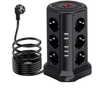 Protezione da sovratensione con ricarica intelligente, ciabatta con design verticale con 12 prese CA e 5 porte USB, nera, cavo da 2 m, protezione da