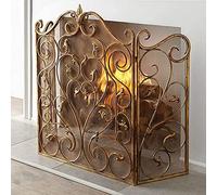 Protezione dalle scintille a 3 pannelli in ferro battuto dorato per caminetto - Decorazione in metallo per esterni in rete di protezione contro le scintille, solida recinzione per caminetto, alta 91,4