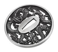 Protezione Lama Mano Metallo Argento Inciso Drago Tradizionale Giapponese | Design Originale con Finitura Ossidata Manuale, per Spade Giapponesi da Collezione e Restauro, Adatto a Training e Cosplay