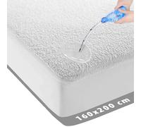 Protezione materasso impermeabile 160x200 cm - Molton Cover in spugna - Antibatterico - Rotondo Elastico - Bianco - Impermeabile Materasso Protector Incontinenza TOPPER - 160cm x 200cm
