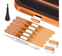 Protezione per altoparlanti compatibile con iPhone 17 Pro Max, tappo antipolvere USB C con copertura antipolvere per altoparlanti, rete metallica, strumenti di pulizia, arancione (non per iPhone 17
