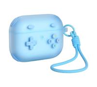 Protezione per auricolari a tema controller, blue, D | Custodia morbida in silicone liquido, gancio per trasporto con clip, tasca portaoggetti, accesso pad