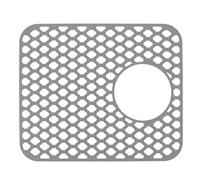 Protezione per lavello in silicone, 34,6 x 29,5 cm, tappetino antiscivolo antigraffio resistente al calore con griglia e foro di drenaggio laterale da 12 cm per, bagno e casa. (Gray)