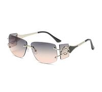 Protezione UV Moda Taglio Diamante Occhiali da sole quadrati senza montatura per uomo Occhiali da sole vintage in lega larga per le donne sfumature, Argento Grigio Rosa, One size