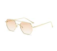Protezione UV Retro Doppi Ponti Poligono Metallo Uomini Occhiali Da Sole Moda Gradiente Sfumature UV400 Tendenza Per Le Donne Occhiali Da Sole, Gradiente del tè, Taglia unica