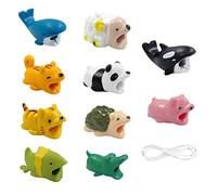 Protezioni per Cavi Animali dei Cartoni Animati - 10 Pezzi con Bobina e Mini Scudo Push-Bite per Cavo di Ricarica