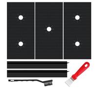 Protezioni per fornelli a gas, 0,3 mm, resistenti al calore, 3 tappetini protettivi per stufa, con 2 riempitivi per stufa, spazzole per la pulizia e raschietto, riutilizzabili, durevoli, lavabili e