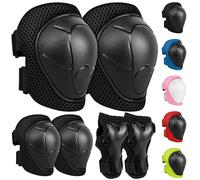 Protezioni Skateboard Bambini, 6 in 1 Ginocchiere | Gomitiere | Tutore Polso Protezioni Set, Regolabile Attrezzatura Protettiva, per Pattini Skateboard, Scooter e Rollerblade (Nero, S/3-8 Anni)