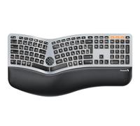 ProtoArc EK01 Plus - Tastiera ergonomica illuminata senza fili, QWERTZ | Split, tastiera wireless con poggiapolsi, Bluetooth e USB, ricaricabile, per Windows/Mac/Android